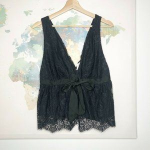 Free People Chante Lace Tank Top Black V-Neck NWT